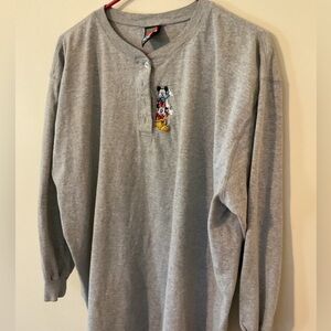 DISNEY Store Gray Long Sleeve Henley with Mickey Mouse, Minne Mouse,  Pluto